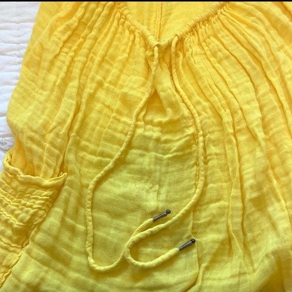 Free People Knot it Up Primrose Yellow Gauze Jumpsuit 💛 Medium Oversized - Picture 10 of 13